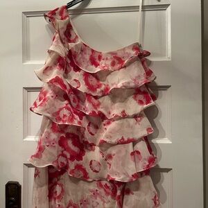 Pearl One-Shoulder Red Floral Dress